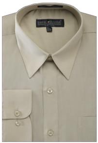 Olive collared dress shirt by Daniel Ellissa, neatly folded with visible buttons and a front pocket.