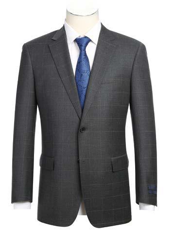 The Alessandro Vitello Classic Fit Suit 566-6, with a notch lapel in gray, is elegantly displayed on a mannequin alongside a white dress shirt and blue patterned tie.