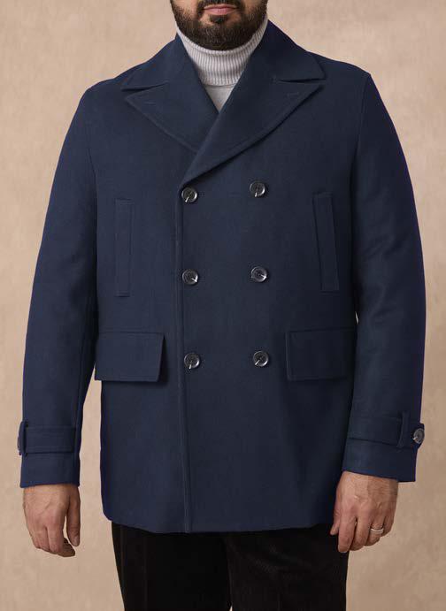 A man wearing the Inserch Wool Blend Peacoat JS558-00036 Ink over a light gray turtleneck sweater stands against a plain beige background.
