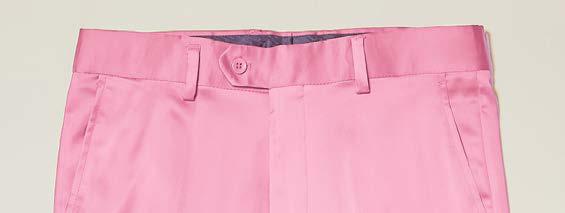 Close-up of the waistband and top of the Inserch Stretch Satin Pants P3901-00062 Pink, a pair of slim fit dress pants by Inserch, featuring belt loops and a button closure.