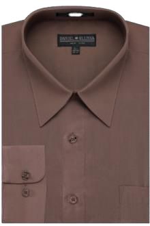 Taupe dress shirt by Daniel Ellissa, featuring a pointed collar, button closure, and a single chest pocket.