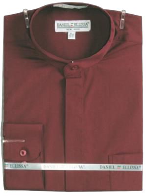 Burgundy folded dress shirt with a label reading "Daniel Ellissa" visible at the collar.