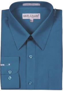 A folded teal dress shirt with a pointed collar and convertible cuffs from the Daniel Ellissa DS3001 collection.