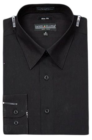 A neatly folded DANIEL ELLISSA CVC SLIM FIT SHIRT DS3003 BLACK by Daniel Ellissa, featuring a pointed collar and buttoned cuffs.