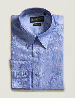 An Inserch Long Sleeve Paisley Jacquard Shirt (LS005-00183) in Blue Mist, neatly folded with the buttons fastened, is displayed against a plain background.