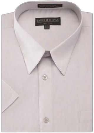 A neatly folded short-sleeve dress shirt with a collar and buttons, made by Daniel Ellissa, in the DS3001S Silver style.
