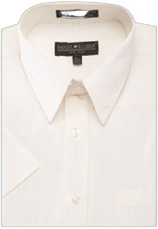 Ivory short sleeve shirt by Daniel Ellissa (DS3001S) featuring a pointed collar, button-down front, and a label inside the collar.