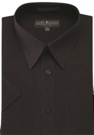 The DANIEL ELLISSA SHORT SLEEVE SHIRT DS3001S in black from Daniel Ellissa features a pointed collar and is neatly folded.
