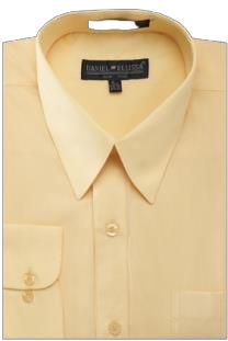 The Daniel Ellissa Basic Dress Shirt DS3001 in Canary is a yellow button-up with a collar and front pocket, featuring a visible clothing label at the neck.
