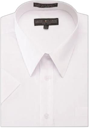 A neatly folded white short sleeve shirt from Daniel Ellissa, featuring a pointed collar with the Daniel Ellissa label visible inside.