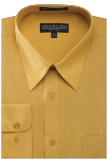 Daniel Ellissa men's dress shirt in mustard, featuring a pointed collar, front pocket, and button placket from the DS3001 line with convertible cuffs.