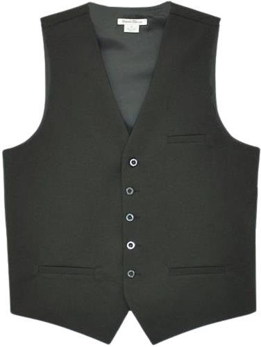 A formal vest by Daniel Ellissa, titled "DANIEL ELLISSA WAITER VEST VW01 BLACK," crafted from water-repellent fabric in a dark green color. It features a slim cut with five buttons and two front pockets.