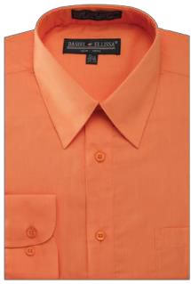 A Daniel Ellissa DS3001 orange dress shirt, neatly folded to display the collar and a buttoned pocket, with convertible cuffs.