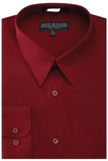 Introducing the Daniel Ellissa DANIEL ELLISSA BASIC DRESS SHIRT W/ CONVERTIBLE CUFF DS3001 in Burgundy, featuring a pointed collar, buttoned front, and left chest pocket.