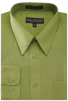 The DANIEL ELLISSA BASIC DRESS SHIRT (DS3001) by Daniel Ellissa in dark lime features a pointed collar, chest pocket, and front buttons, with convertible cuffs.