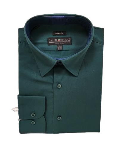 A folded Daniel Ellissa CVC Slim Fit Shirt DS3003 in hunter green for men, featuring a buttoned collar and sleeves.