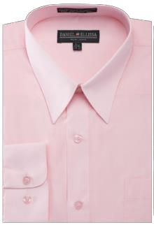 A folded pink dress shirt by Daniel Ellissa, featuring a label inside the collar and a buttoned breast pocket visible, described as the DANIEL ELLISSA BASIC DRESS SHIRT WITH CONVERTIBLE CUFF DS3001 PINK.