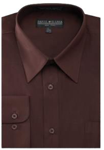 The DANIEL ELLISSA BASIC DRESS SHIRT DS3001 in dark brown is a collared shirt featuring a pocket on the left side and convertible cuffs.
