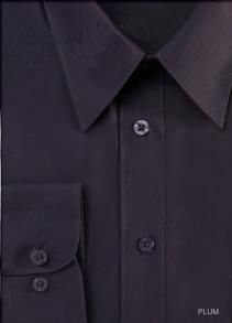 Close-up of a neatly folded DANIEL ELLISSA BASIC DRESS SHIRT in dark plum, featuring a collar, buttons, and a visible convertible cuff.