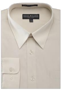 A beige DANIEL ELLISSA BASIC DRESS SHIRT W/ CONVERTIBLE CUFF DS3001 with a classic collar, folded neatly.