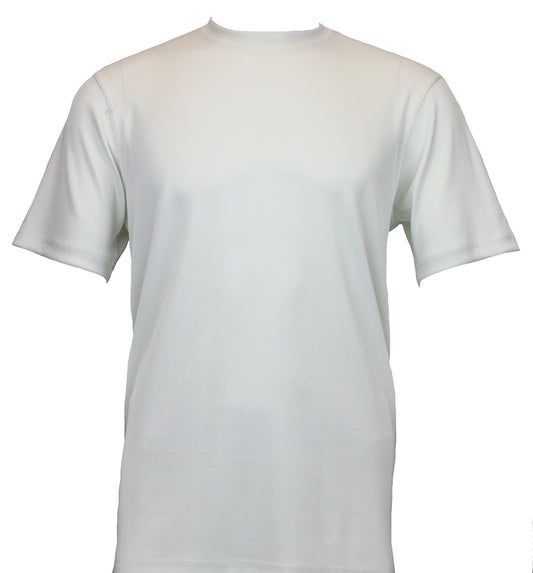 The Bassiri S/S Mock-Neck Ivory T-Shirt 218 provides a comfort fit, elegantly showcased against a white background.