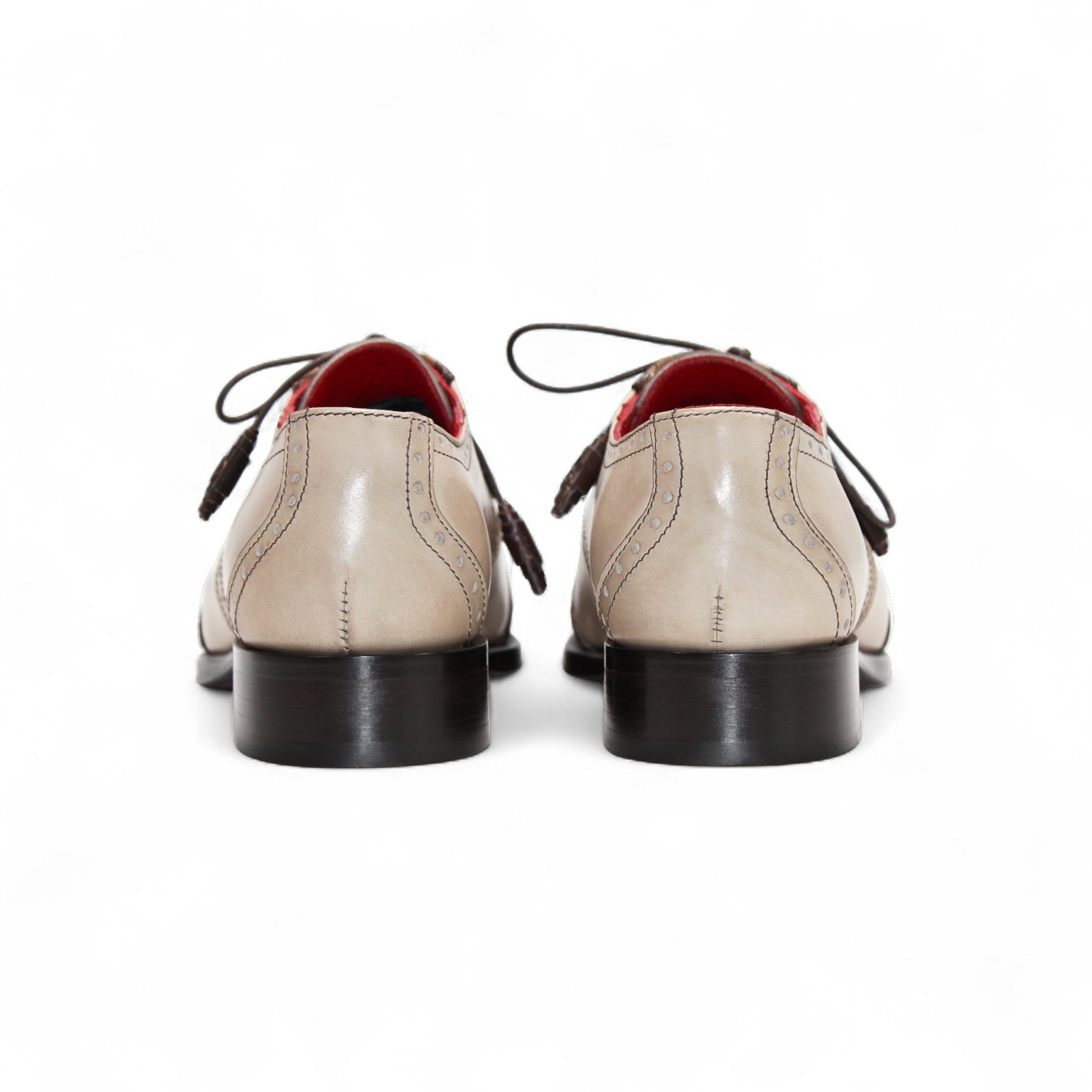 The Fennix of Italy Fennix Jax Brown/Beige is a luxury leather oxford with laces, wingtip detail, dark brown and beige tones, and a low heel, displayed on a white background.