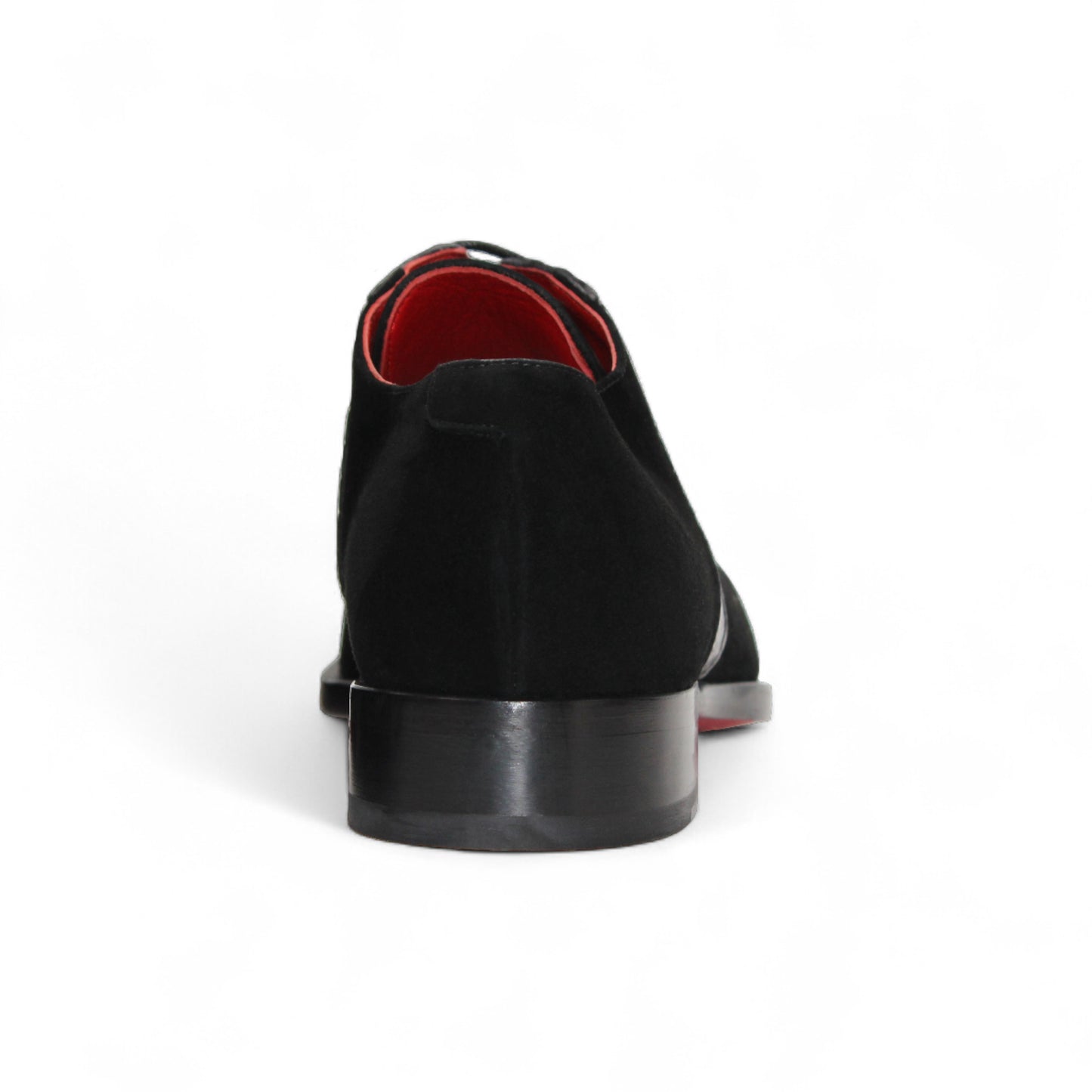 The Fennix Landon Black by Fennix of Italy is a black dress shoe with a suede body, textured leather upper and toe, red lining, and low heel—inspired by Italian craftsmanship for luxury men's footwear enthusiasts.