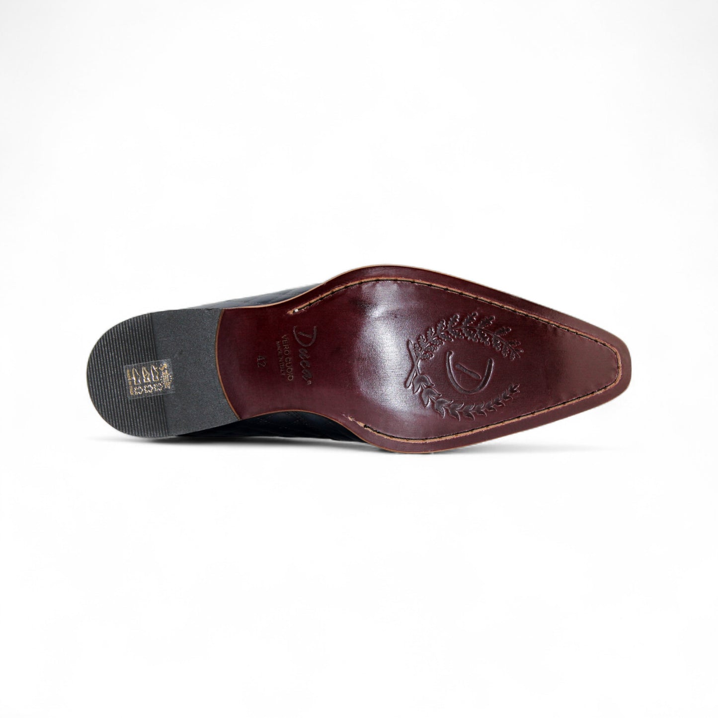 The Duca Lauro Cognac/Navy by Duca Di Matiste is a men's dress shoe featuring a black quilted leather body, brown leather trims, lace-up closure, and wooden sole—crafted in the refined tradition of Italian shoemaking.
