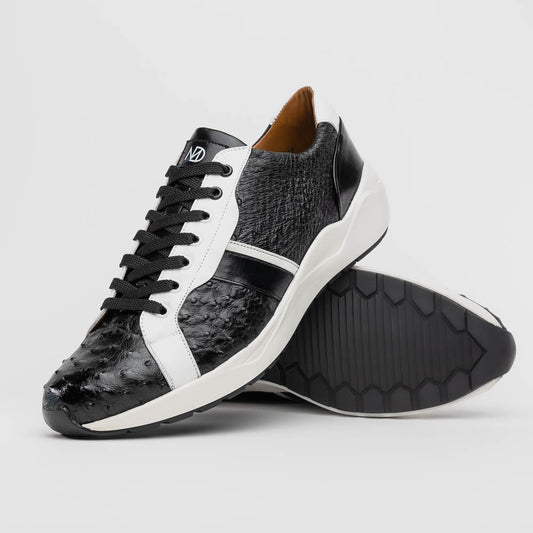 The Marco Di Milano Lyon II Black / White sneakers feature textured leather uppers, black laces, and rubber soles, displayed against a plain white background.
