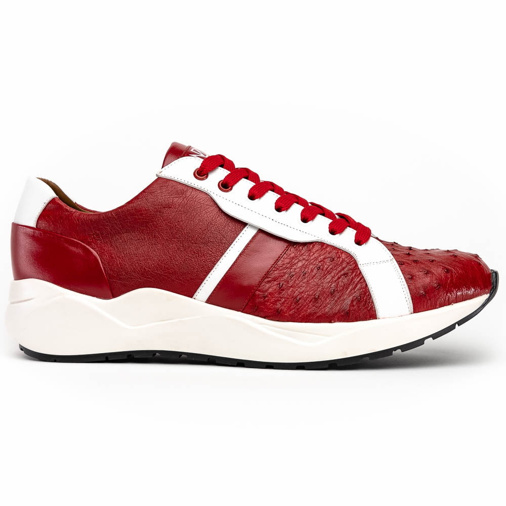 The Marco Di Milano Lyon II Red / White features hand-painted red and white leather, textured uppers, red laces, and white soles, shown on a white background.