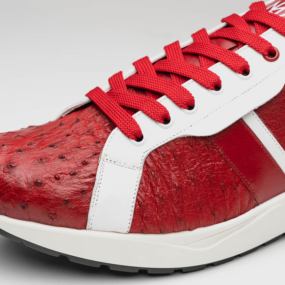 The Marco Di Milano Lyon II Red / White features hand-painted red and white leather, textured uppers, red laces, and white soles, shown on a white background.