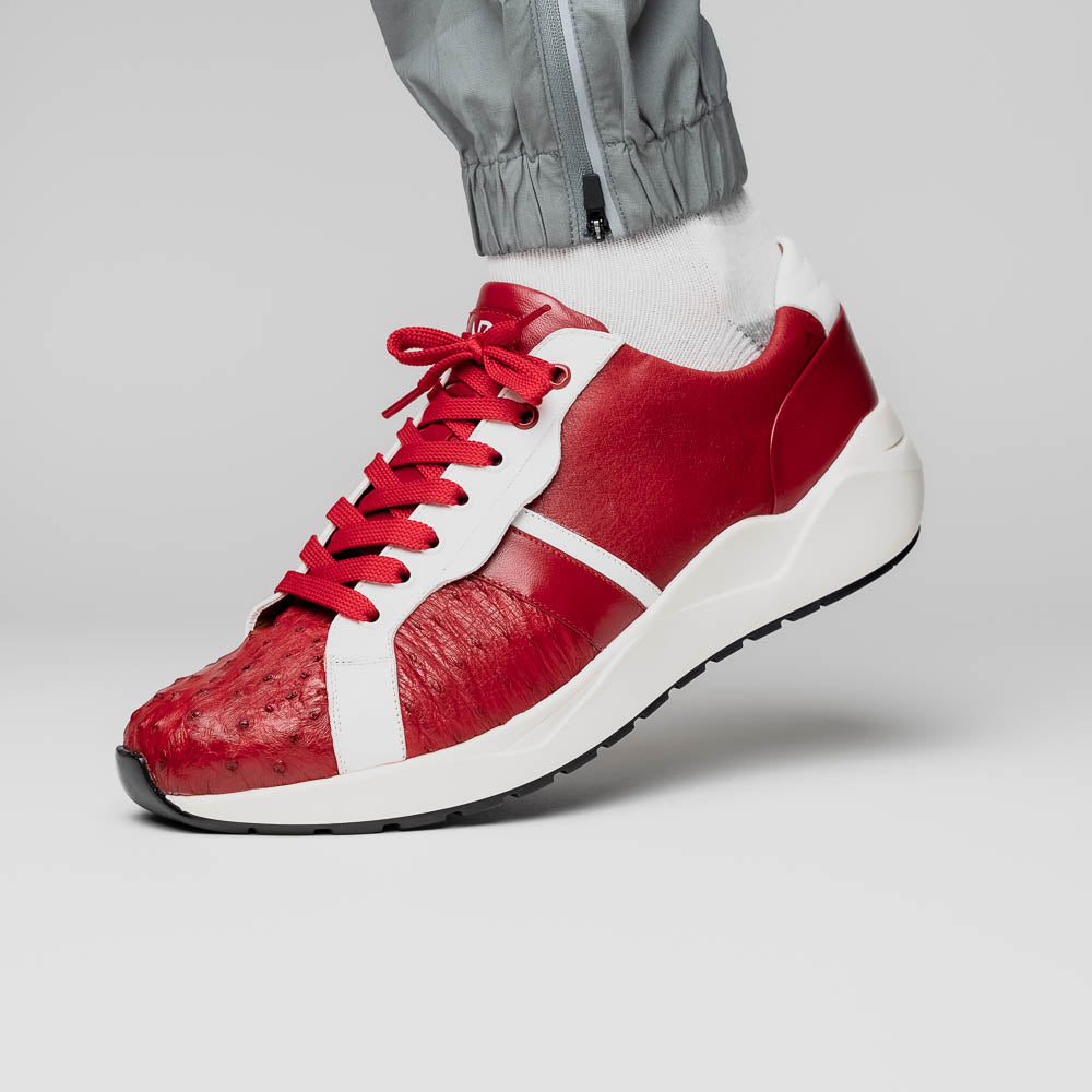 The Marco Di Milano Lyon II Red / White features hand-painted red and white leather, textured uppers, red laces, and white soles, shown on a white background.