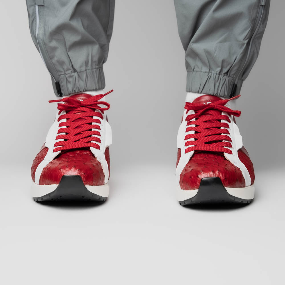 The Marco Di Milano Lyon II Red / White features hand-painted red and white leather, textured uppers, red laces, and white soles, shown on a white background.