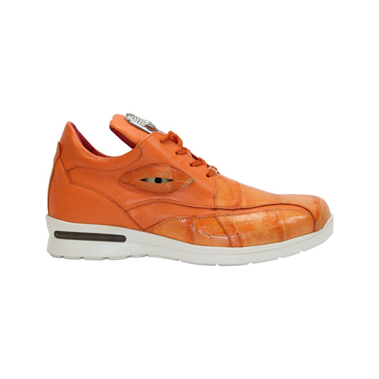 The Fennix Mason Orange by Fennix of Italy is an Italian leather sneaker with a white sole, side cut-out, and lace-up closure—a modern footwear choice to elevate your everyday style.