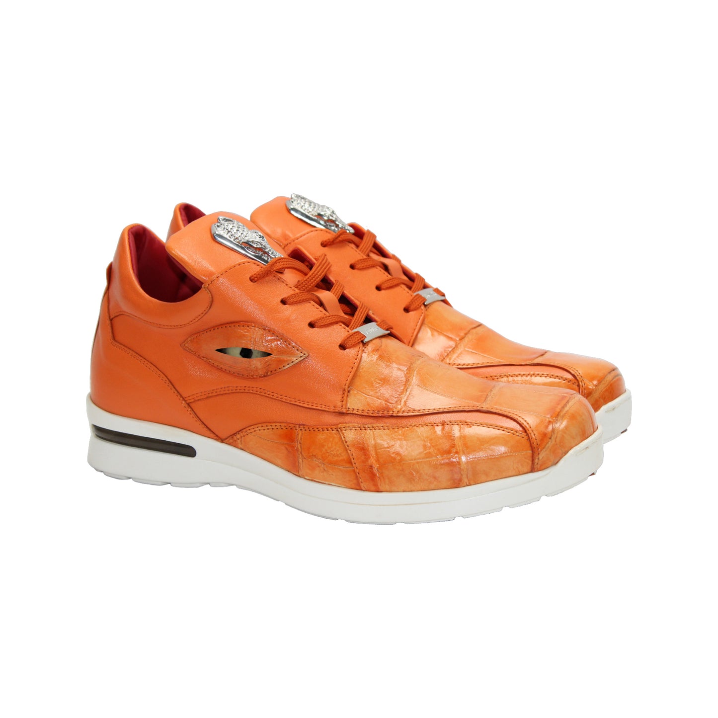 The Fennix Mason Orange by Fennix of Italy is an Italian leather sneaker with a white sole, side cut-out, and lace-up closure—a modern footwear choice to elevate your everyday style.