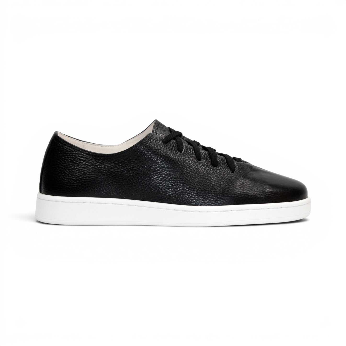 The Duca Di Matiste Duca Max Black is a modern black Italian Dollaro leather sneaker with black laces and a white rubber sole, displayed in side profile against a white background.