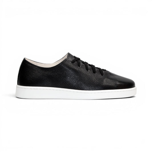 The Duca Di Matiste Duca Max Black is a modern black Italian Dollaro leather sneaker with black laces and a white rubber sole, displayed in side profile against a white background.