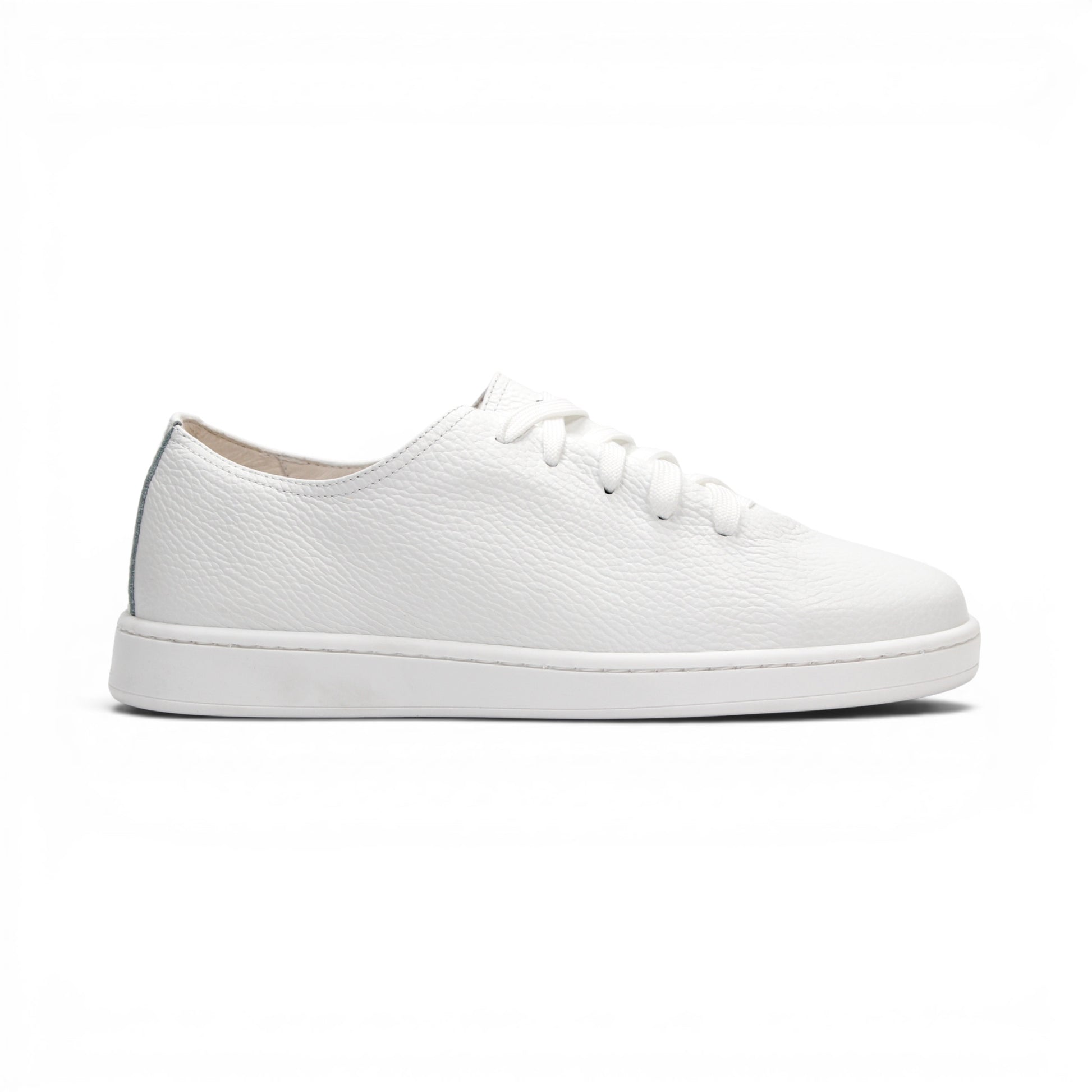 The Duca Max White by Duca Di Matiste is a low-top sneaker with white laces and a textured premium Dollaro leather upper, shown in profile against a white background—ideal for modern casual style.