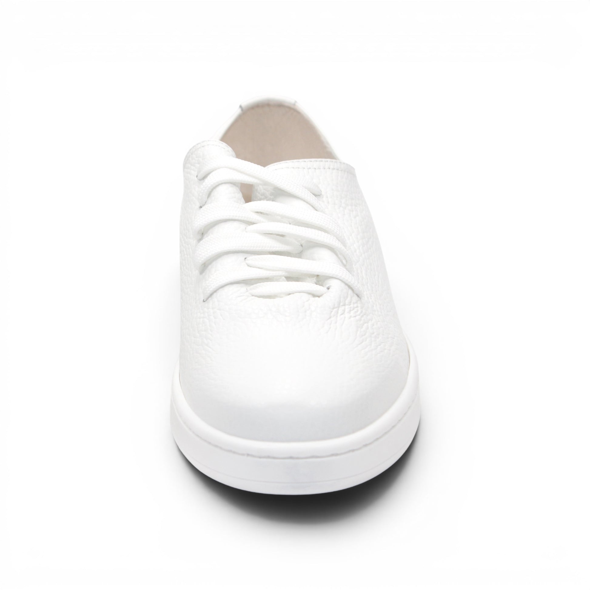 The Duca Max White by Duca Di Matiste is a low-top sneaker with white laces and a textured premium Dollaro leather upper, shown in profile against a white background—ideal for modern casual style.