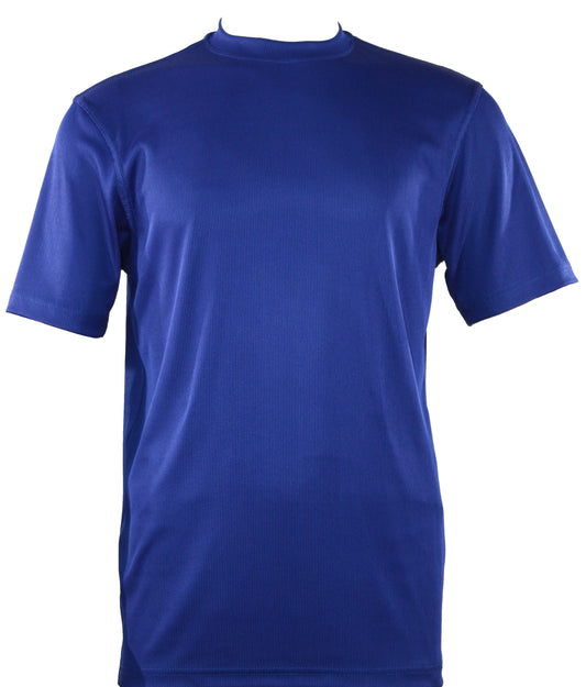 The Bassiri S/S Mock-Neck Midnight Blue T-Shirt 218 is displayed from the front, featuring a comfortable fit.