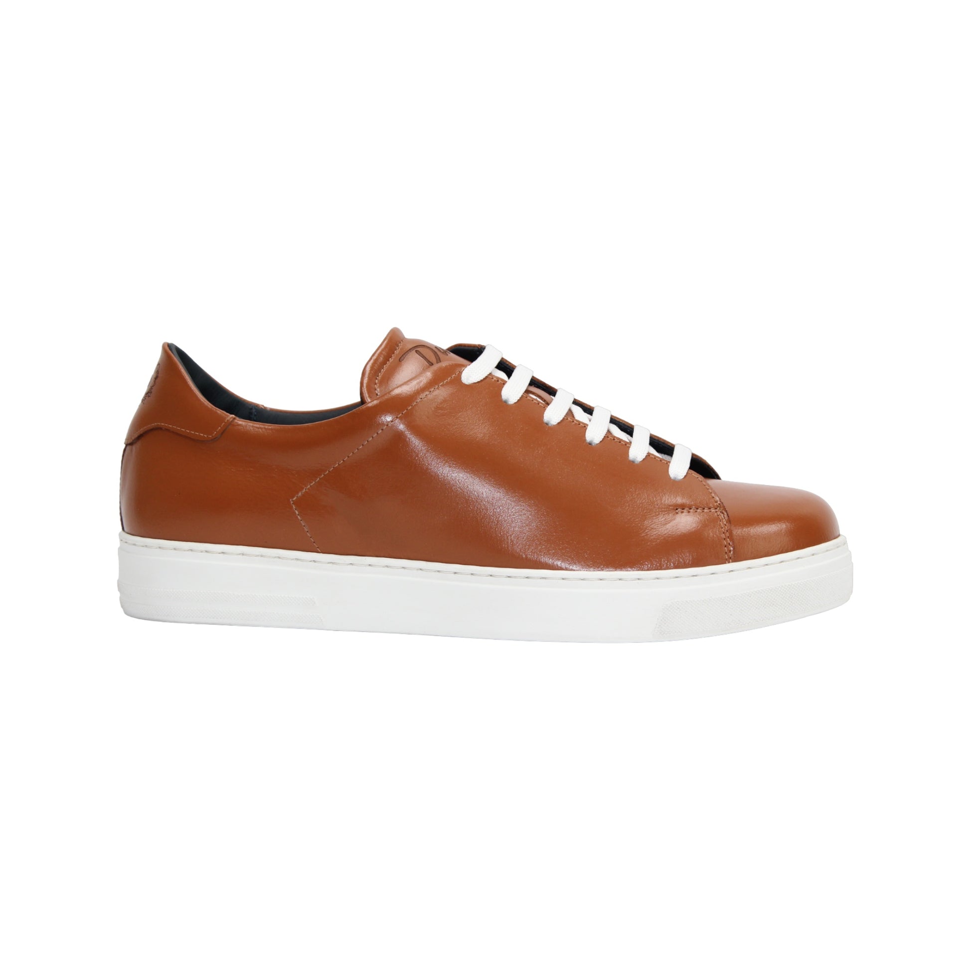 The Duca Monza Ambra by Duca Di Matiste is a brown genuine leather low-top sneaker with white laces and a white rubber sole, displayed in profile on a plain white background—ideal for everyday elegance.