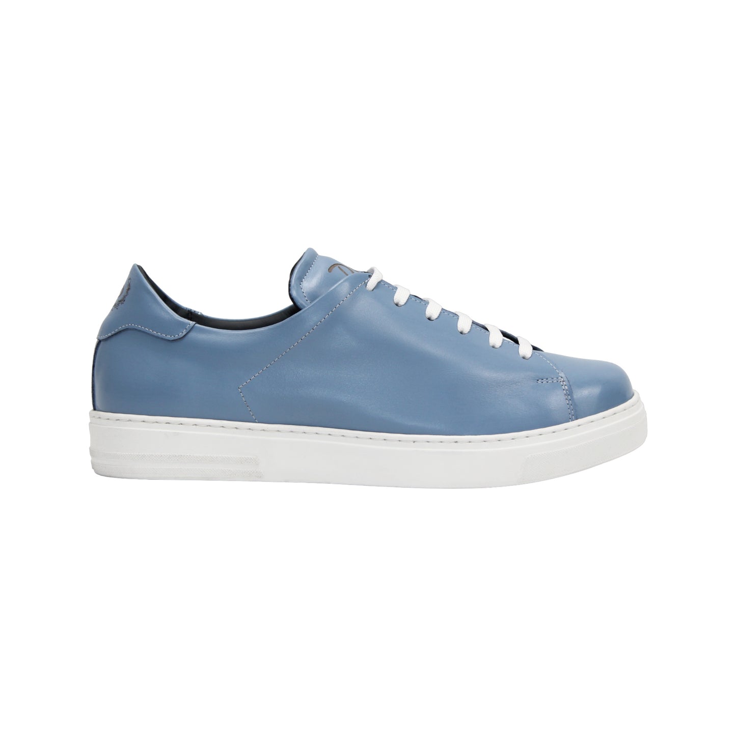 The Duca Monza Light Blue sneaker by Duca Di Matiste features genuine leather in light blue, white laces, and a thick white sole—an effortlessly versatile shoe that highlights Italian craftsmanship, shown in profile on a plain white background.