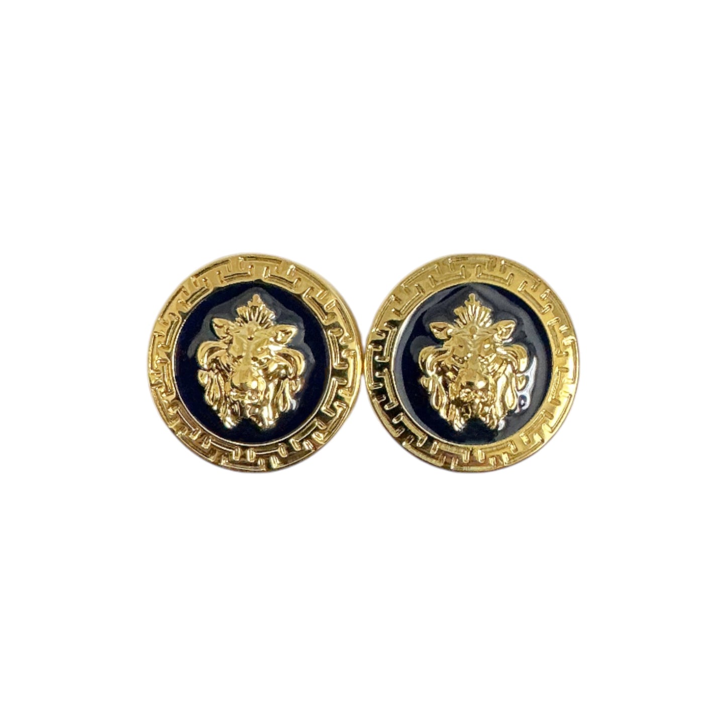 Matiste Navy/Gold Cufflinks feature a raised lion head at the center, offering a touch of Italian luxury to any ensemble.