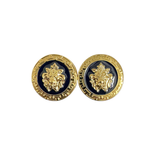 Matiste Navy/Gold Cufflinks feature a raised lion head at the center, offering a touch of Italian luxury to any ensemble.