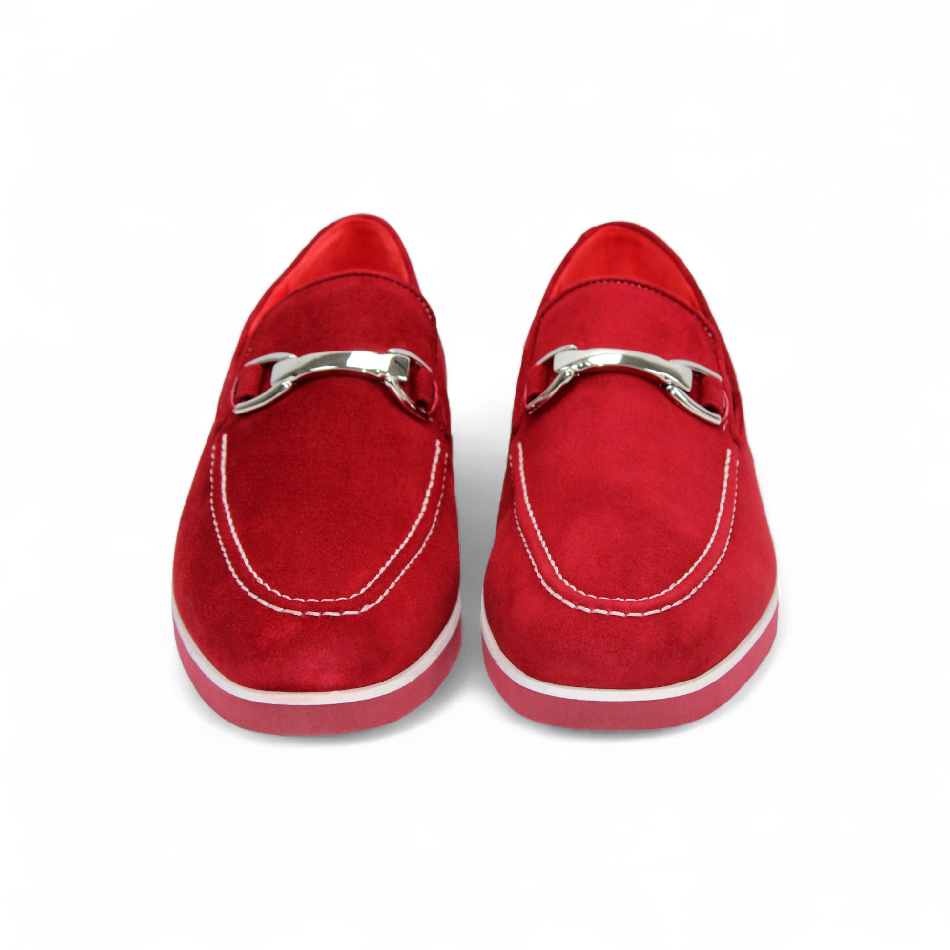 The Emilio Franco Nino II Burgundy loafer by Emilio Franco, featuring a silver bit, white stitching, low heel, and white-edged sole, is displayed against a plain white background.