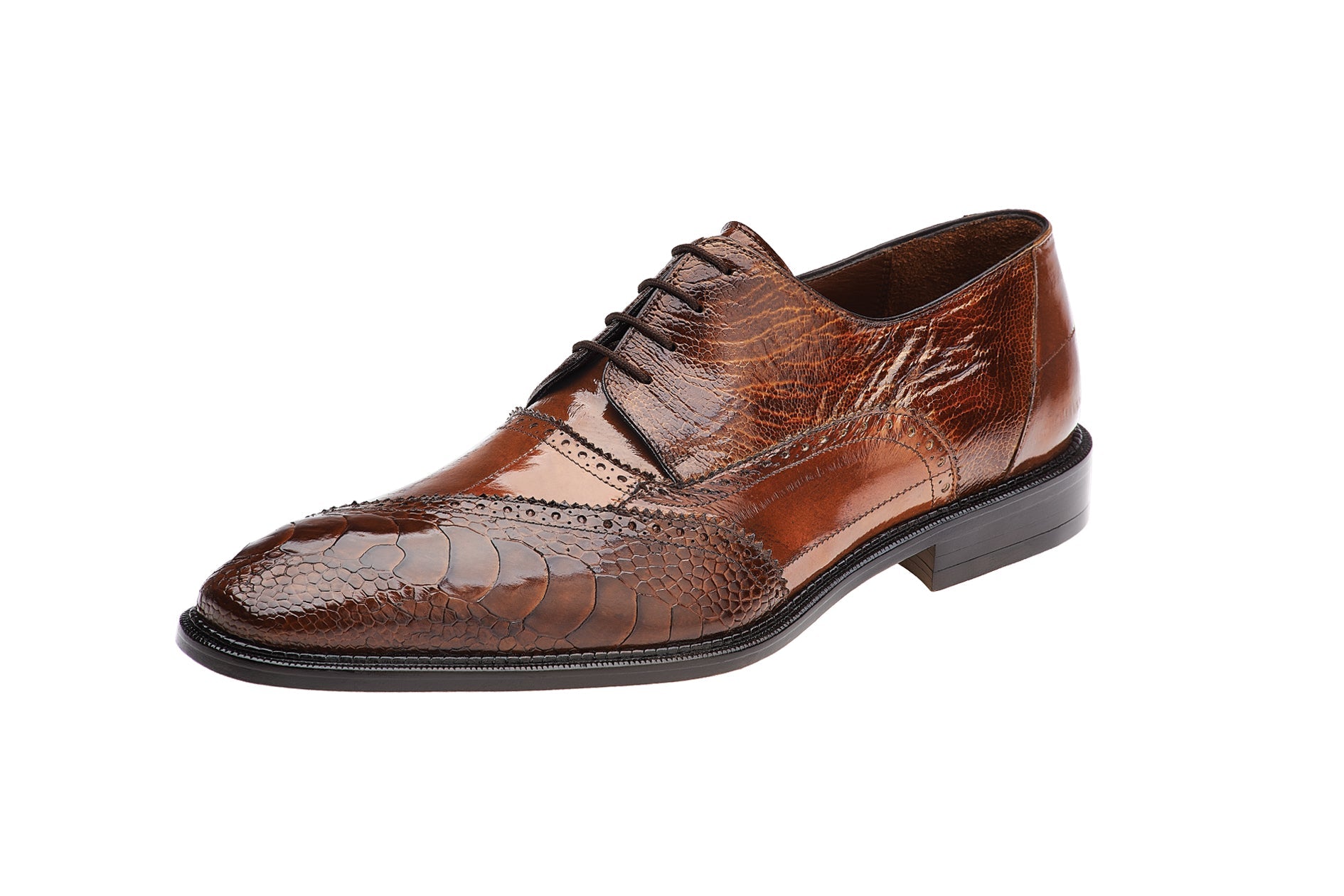 Men's Belvedere Nino Slanted Wingtip Ostrich Leg & Eel Dress Shoe in Black main image 0