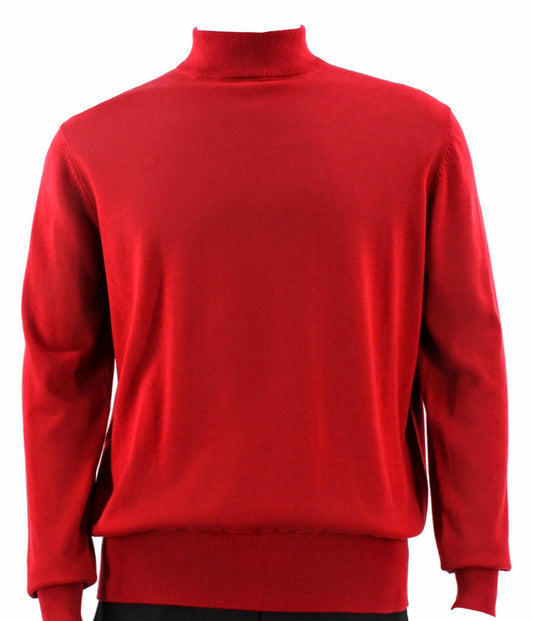 Image of the Bassiri L/S Mock-Neck Red Sweater 630, crafted by Bassiri, elegantly displayed on a mannequin against a pristine white background.