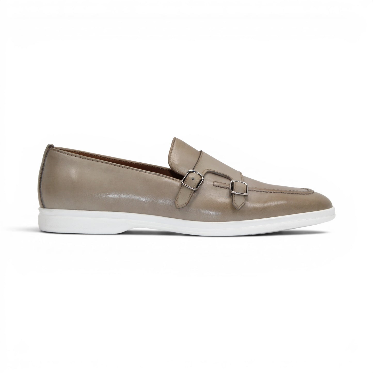 The Duca Rimini Beige by Duca Di Matiste is an Italian-crafted loafer in premium calf leather with a white rubber sole and metal buckle, shown in profile on a plain white background—ideal for timeless sophistication.