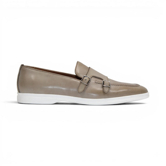 The Duca Rimini Beige by Duca Di Matiste is an Italian-crafted loafer in premium calf leather with a white rubber sole and metal buckle, shown in profile on a plain white background—ideal for timeless sophistication.