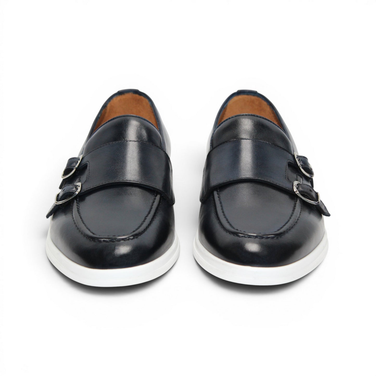 The Duca Rimini Navy by Duca Di Matiste, crafted in premium navy calf leather with double buckle straps and a white rubber sole, is displayed in profile on a plain white background, exuding timeless sophistication.
